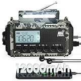 12000 mAh Kurbelradio | Notfallradio mit Kurbel & Solar | AM/FM Radio mit Weltempfanger | Tragbare Dynamo Radio | Als Ladegerät & Taschenlampe & Leseleuchte, Fur Camping, Notfall, Stromausfall