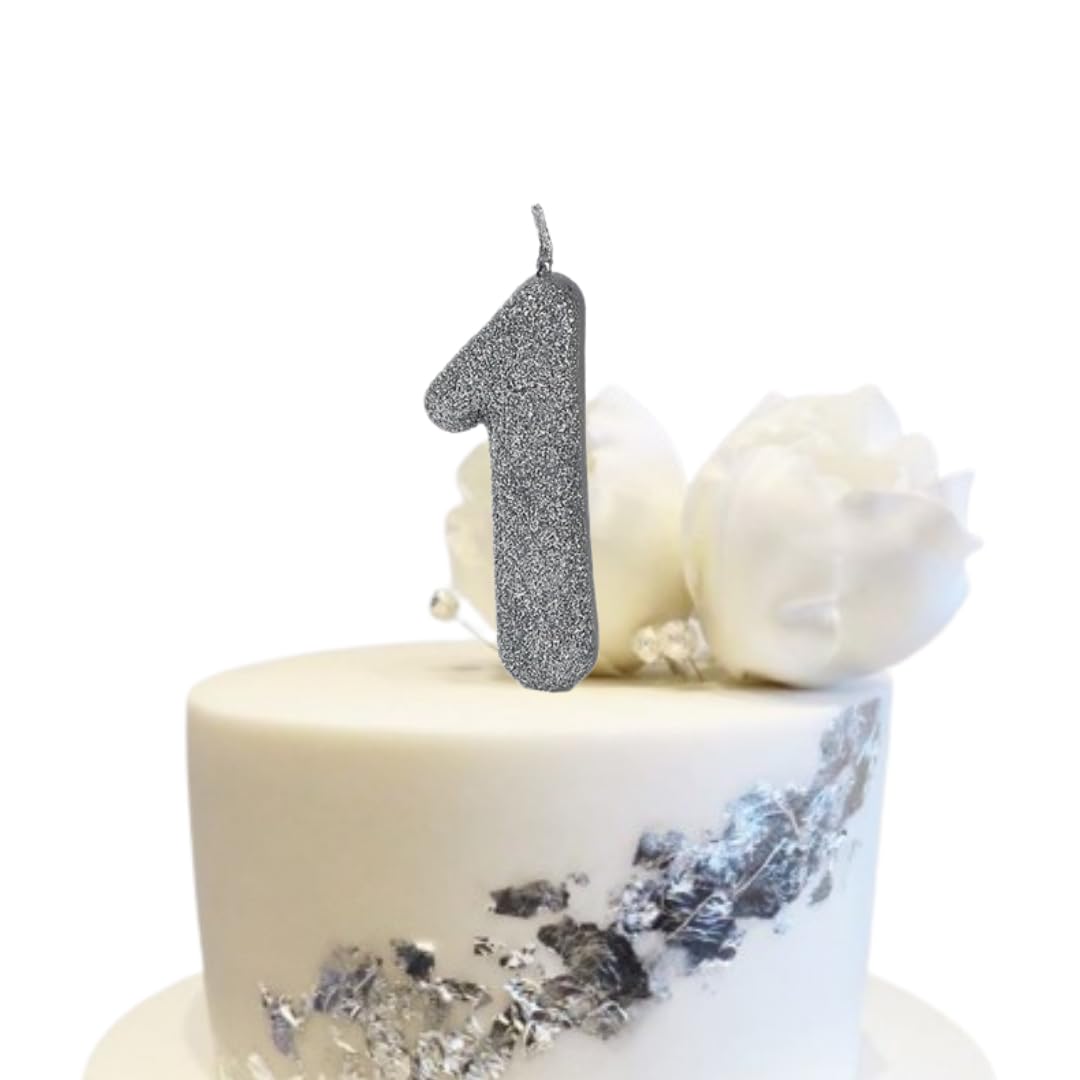 Wanna Party Number 1 Glitter Silver Candle for Birthday Decoration Items/Cake Toppers/Cake Decorations