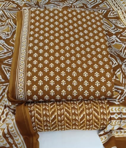 Image of DRAVINAM Trends Women's Premium Cambric Cotton Jaipuri Printed Unstitched Salwar Suit Dress Material with Mulmul Cotton Dupatta
