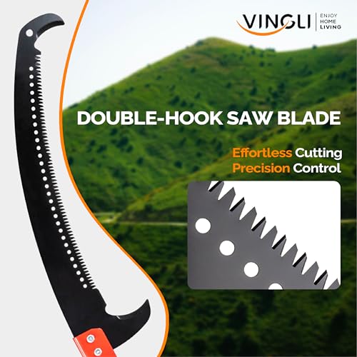 Image of VINGLI 26ft Manual Extendable Tree Pruner Pole Saw, Long Tree Trimmer with Sharp Steel Blade, Aluminum Tree Cutter with 5-section for Pruning Palms and Shrubs