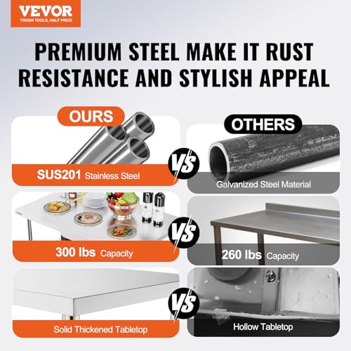 Image of VEVOR Stainless Steel Foldable Work Table, 30 * 48 Inch Heavy Duty Food Outdoor Double Layer Stainless Steel Worktable for Commercial Kitchen Restaurant