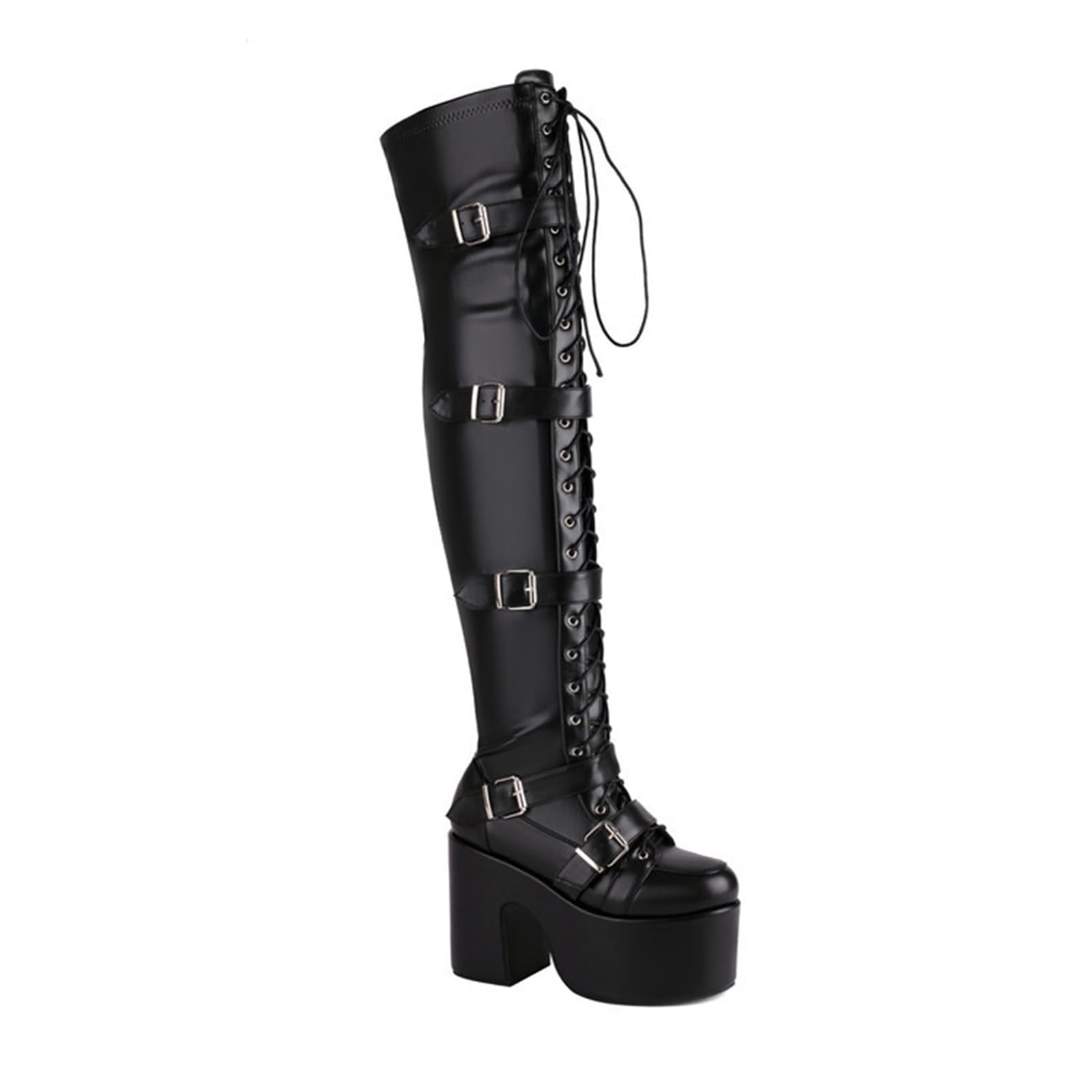 11.5CM/ 4.52IN Pole Dancing Botas de tacón Alto de Gran tamaño Botas de tacón Alto Grueso de Las Mujeres Plataforma de Encaje Nightclub Botas de Jinete Sexy