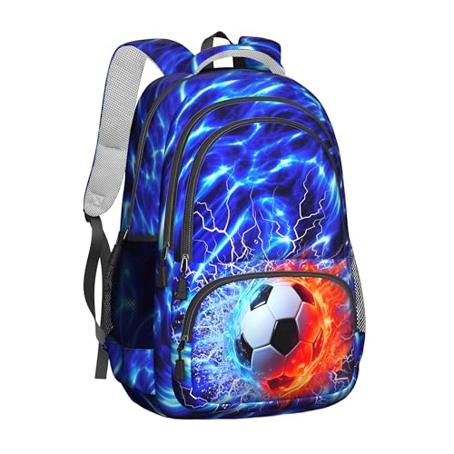 Sps ssion Mochila infantil, mochila escolar leve e durável, mochila ajustável para meninos e meninas de 6 a 12 anos do ensino fundamental, Futebol, One Size, Futebol