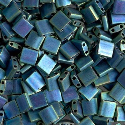 50 Grams Miyuki Tila Bead 5x5mm Matte Metallic Blue Green Glass Bulk Bag TL2064-50