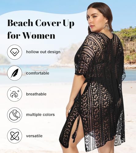 Swimsuit Coverup for Women Plus Size Knit Crochet Bathing Suit Cover Ups Hollow Out Outfits Beach Cover Up Bikini Dress3