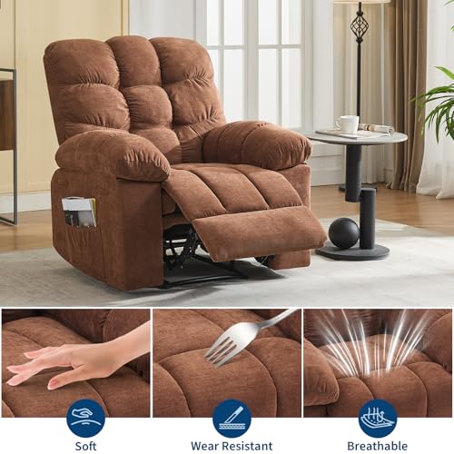 Image of Massage & Heating Recliner Chair for Adults, 150 Manual Oversized Recliner with Extra Wide Plush Seat, Overstuffed Comfortable Single Sofa for Living Room Bedroom Home Theater, Brown