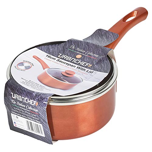 URBN-CHEFF Ceramic Copper Steel Induction Cooking Pots Saucepans Kitchen cookware Set (16cm Sauce Pan with Lid)