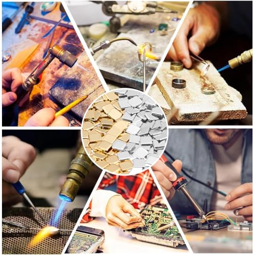Image of Beebeecraft 1 Box 500Pcs 24K Gold & 999 Fine Sterling Silver Plated Brass Solder for Jewelry Making 2 x 2mm Easy Welding Soldering Precut Chips Tiny Square Low Temp for Jewelry Making Repair