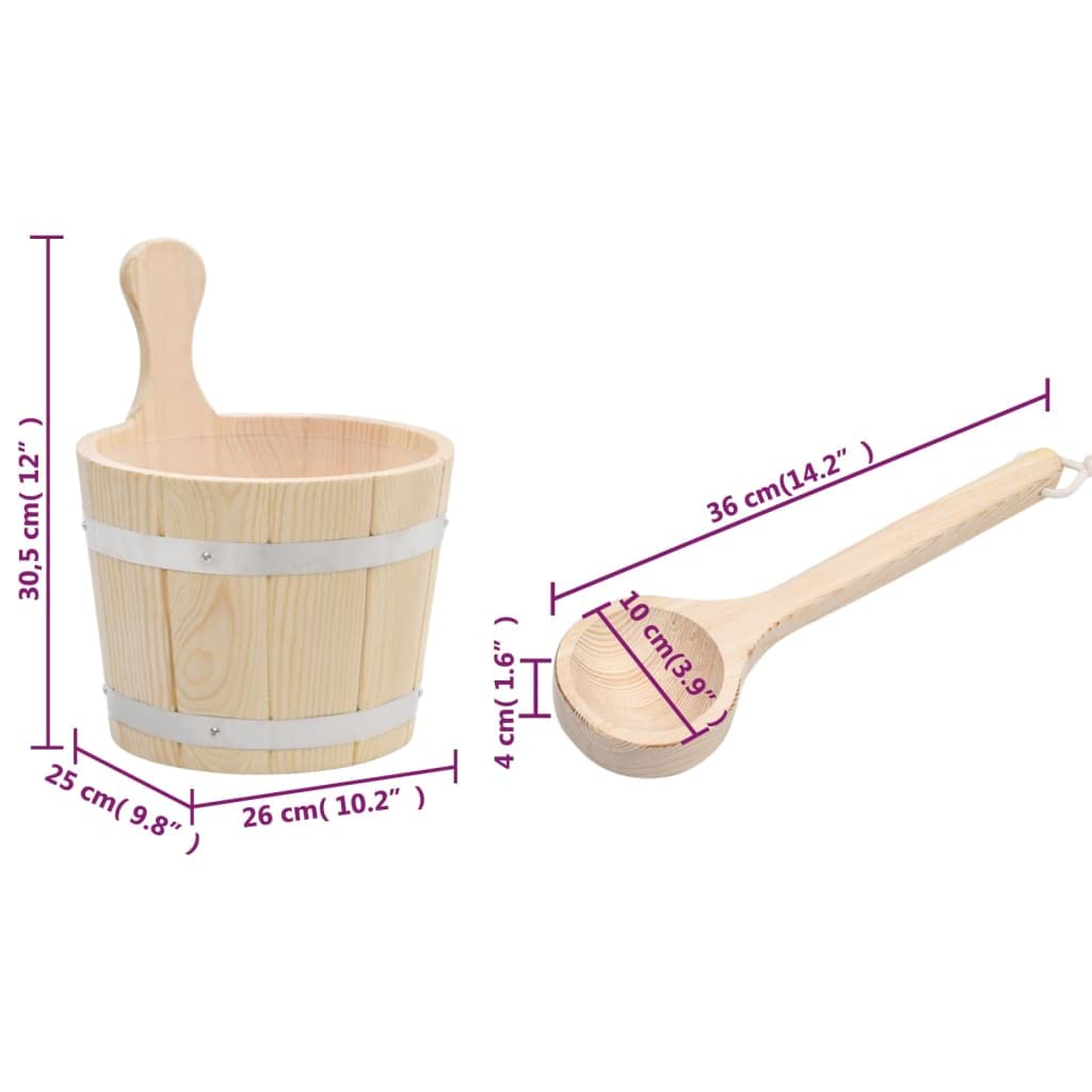 vidaXL Set de Cubeta y Cucharón para Sauna SPA Accesorio Juego Cubo Barril Vapor Baño Mango Relajante Recipiente Madera Maciza de Pino