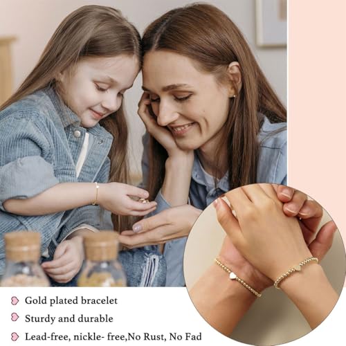 Image of 2Pcs First Day of Kindergarten Preschool Bracelets for Mommy and Me, Matching Heart Beaded Bracelets for Mother Daughter