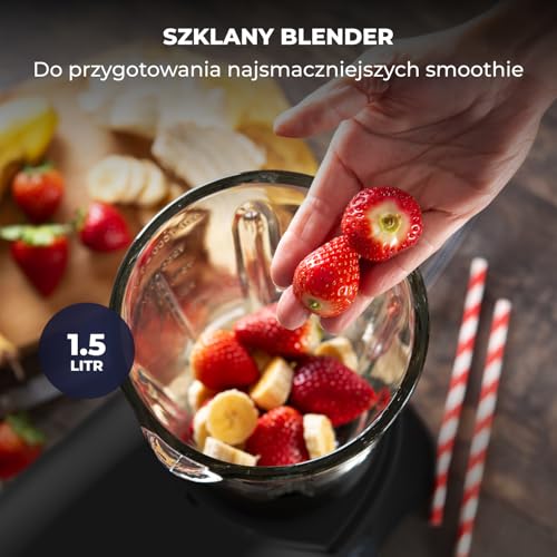 Fentic Robot kuchenny 2000 W, robot kuchenny, procesor żywności, miska do mieszania 6,2 l, w zestawie maszynka do mielenia mięsa, blender i dodatkowe akcesoria (Czarny)