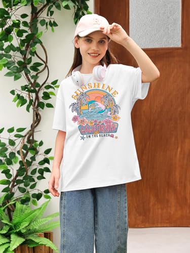 Image of Girls Graphic Shirts Oversized Sunshine T Shirt Short Sleeve Tee Tops Cute Trendy Girls Clothes for 5-14 Years