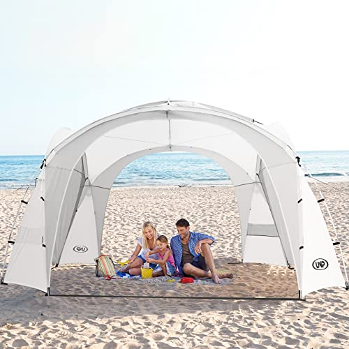 UNP Easy Sun Shelter Beach Tent Pop Up Canopy Event Cabana UPF 50+ Shade Tent 4-6 Person Rainproof, Waterproof for Camping Trips, Backyard Fun, Party Or Picnics with Side Wall (8 x 8 ft, White)