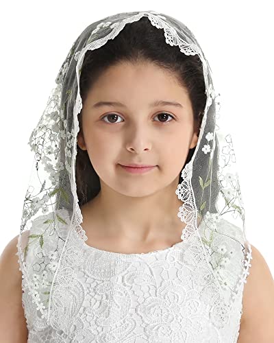 image for Mantveil Triangle First Communion Veils for Girls Flower Embroidered L