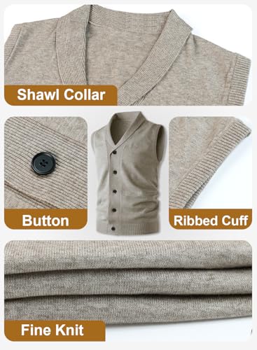 Men's Sweater Vest Shawl Collar Knitted Waistcoat Sleeveless Cardigan Tank Top with Buttons4