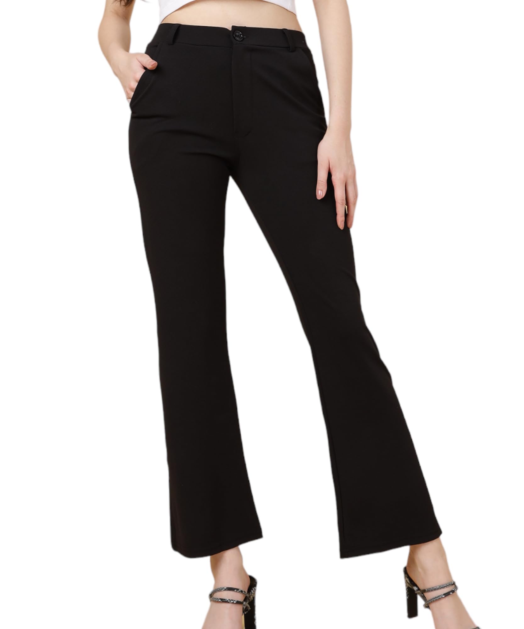 Elegance Women's Solid High-Rise Flat-Front Design Bootcut Trousers-image-22
