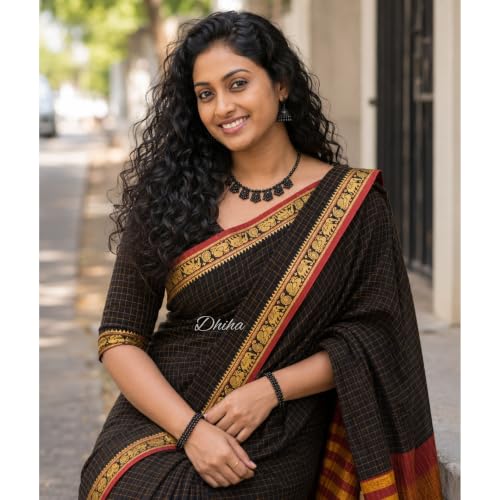 Image of Narayanpet Pure Cotton Avani Border Saree for Women with Running Blouse | Tassels | Traditional Woven Solid Design | Handloom Weave