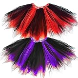 Girl Tutu Skirt 3-Layer Tulle Princess Ballet Dance Short Tutu Skirt Orange/Red/Purple/Green Tutu Halloween Costumes (B-Purple+Red-2pcs, Large)