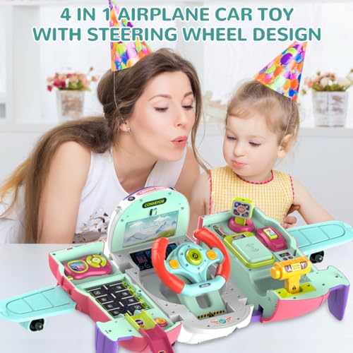 image for Leopmase Airplane Car Toy, Simulated Steering Wheel Toy Plane with Sou