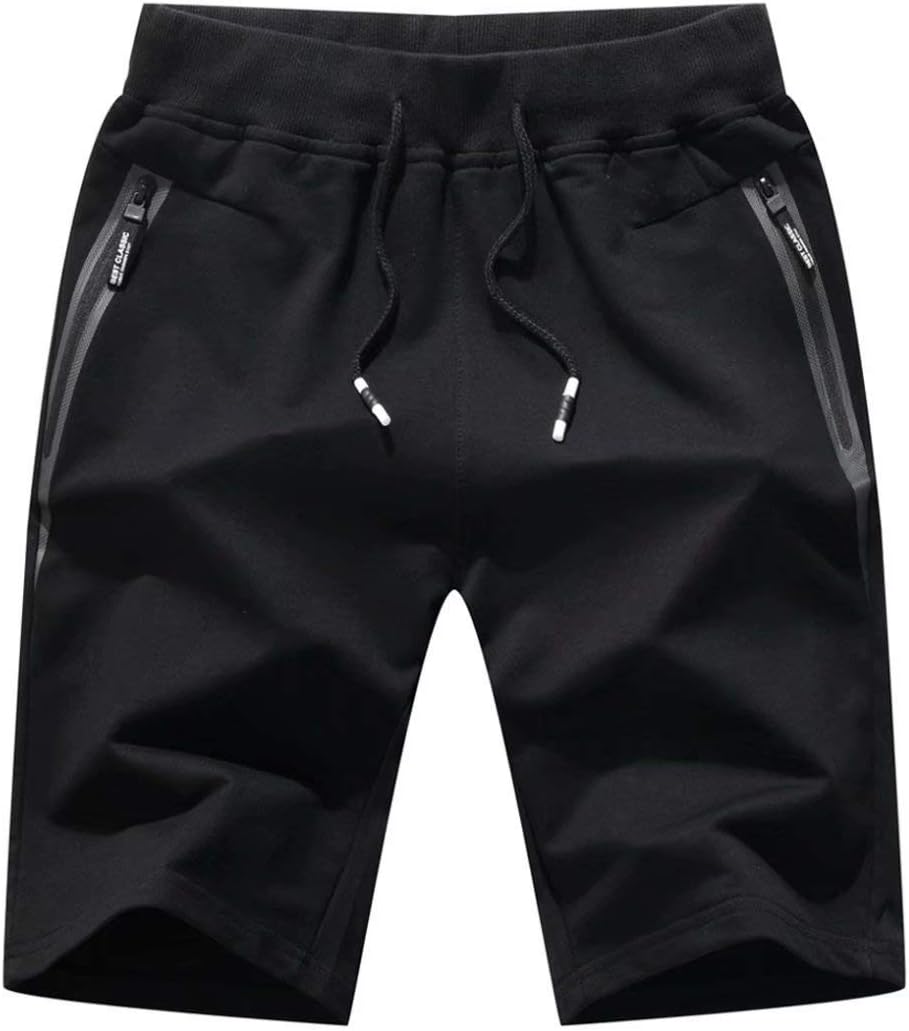 STICKON Mens Shorts Casual Classic Fit Drawstring Summer Beach Shorts with Zipper Pockets