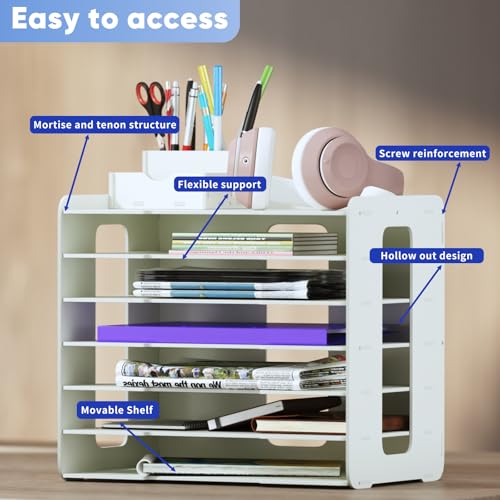 Image of 11x17 Construction Paper Organizer, PVC A3 Paper Storage Organizer for Desk 7 Tiers Scrapbook Storage Rack File Mail Sorter Document Holder Letter Tray for Office, School & Home