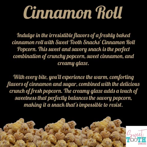 Sweet Tooth Snacks Gourmet Flavored Popcorn - Cinnamon Roll - 16 Ounces - Recloseable Container #TOP2