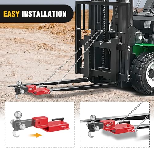 Image of Nilight Forklift Trailer Hitch Attachment Fits 2 Inch Receiver Clamp on Pallet Fork Trailer Towing Adapter with Safety Chain & 5 /8 inch Hitch Pin Clip Red