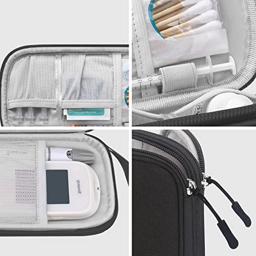 Image of Elonbo Diabetic Supplies Storage Bag, Portable Glucose Meter Carrying Case, Insulin Pen and Medication Travel Case for Glucose Meters, Insulin Pen, Test Strips, Lancets, Syringe, Small Ice Pack, Black