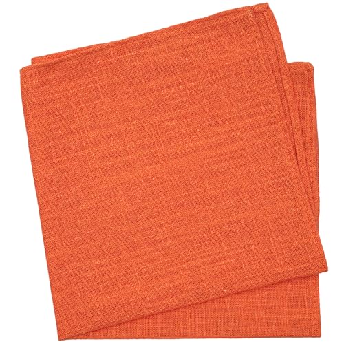 BELLUNO Burnt Orange Pocket Square for Men, Cotton and Linen Blend