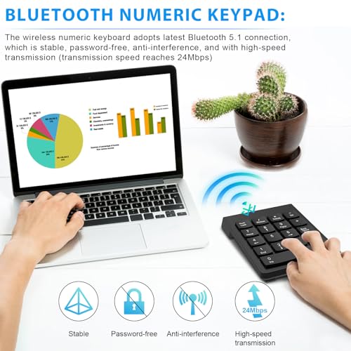 Noox Bluetooth Number Pad Wireless Numeric Keypad 10 Key Numpad For Laptops Compatible With Chromebook thumb #3