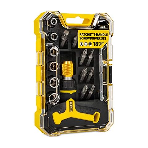 Tuulkit 18 Piece Ratchet T-Handle Screwdriver Set, Portable Tool Kit for Small Home DIY Jobs, Bike Repair, a Portable Car Tool Kit and Much More! Cover