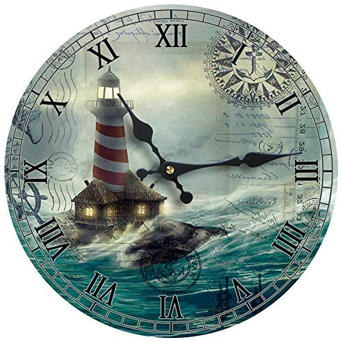 Sea Creations Wooden Wall Clock - Coastal, Nautical, and Beach Themed | Decorative and Aesthetic 13" Timepiece | Ideal for Home or Beach House Decor | Living Room, Bedroom | Lighthouse