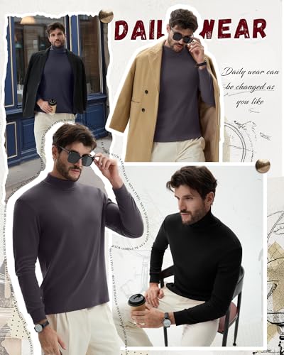Riyiper Men's 3 Pack Basic Turtleneck Shirts Knitted Long Sleeve Slim Fit Casual Fall Winter Underwear Thermal Tops3