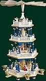 Erzgebirgische Volkskunst Tischpyramide Christi Geburt Blau Pyramide 3 Stöckig 54cm Erzgebirge NEU
