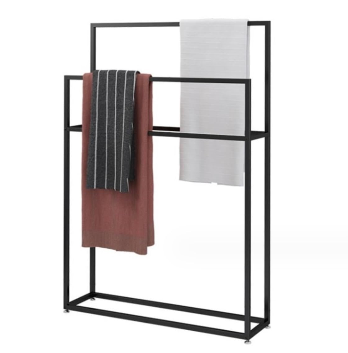 DKRAHRJJ Metal Freestanding Towel Rack Towel Stand 2 Tiers Towel Holder for Bathroom Living Room Laundry Room/A-Black/75 * 20 * 110Cm