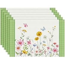 Spring Summer Wildflower Double Layer Placemats Set of 6, 1319 Inch Washable Heat Resistant Cloth Placemats, Non Slip Indoor Outdoor Table Place Mats for Dining Kitchen Party Decoration