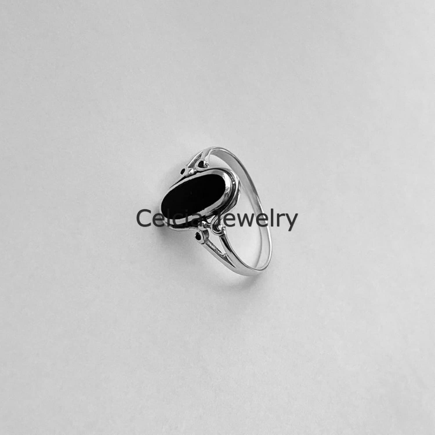 Anello ovale di onice nera anello da donna in vero argento sterling, anello di dichiarazione cool, anello bohémien Boho, regali per i migliori amici per la festa della mamma bella (nero-onice)