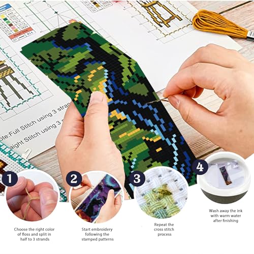 Image of ACRNIGHEET 6PCS Cat Cross Stitch Bookmark Kit DIY Halloween Bookmarks Cross Stitch Kit for Adult Beginners Pumpkin Cross-Stitch Stamped Kits 8.7x3.1inch Stamped Embroidery Bookmark with Instructions