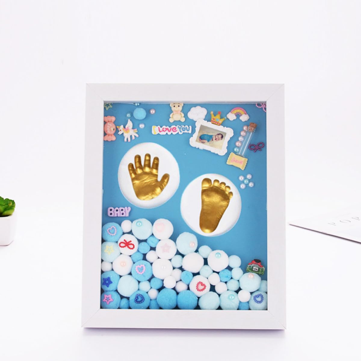 UPKOCH 1 Set Huella Mano del Baby Shower Marco de Fotos Recuerdos para Bebés Niño Dorado para Fiesta de Bienvenida y Obsequio Original
