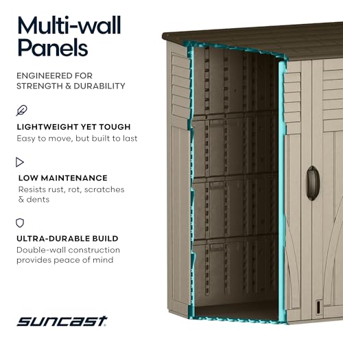 Suncast Outdoor Storage Shed, Water Resistant Resin Vertical Outdoor Storage Cabinet for Patio, Garden Tools, Cushions, & Equipment, Weatherproof Multi-Wall Design, 54 cu. ft., Made in USA - image 6