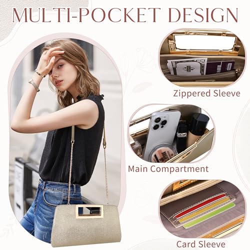 Image of VASCHY Clutch Purse for Women,Fashion Vegan Leather Cut-Out Handle Evening Handbag Crossbody Shoulder Bag for Wedding,Party