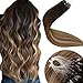 Produktbild LaaVoo Balayage Extensions Microring Echthaar 1g Braun Micro Loop Extensions Echt Haare 50g 1g/s Dunkelstes Braun bis Mittelbraun bis Dunkel Ash Blonde Remy Bondings Echthaar 40cm