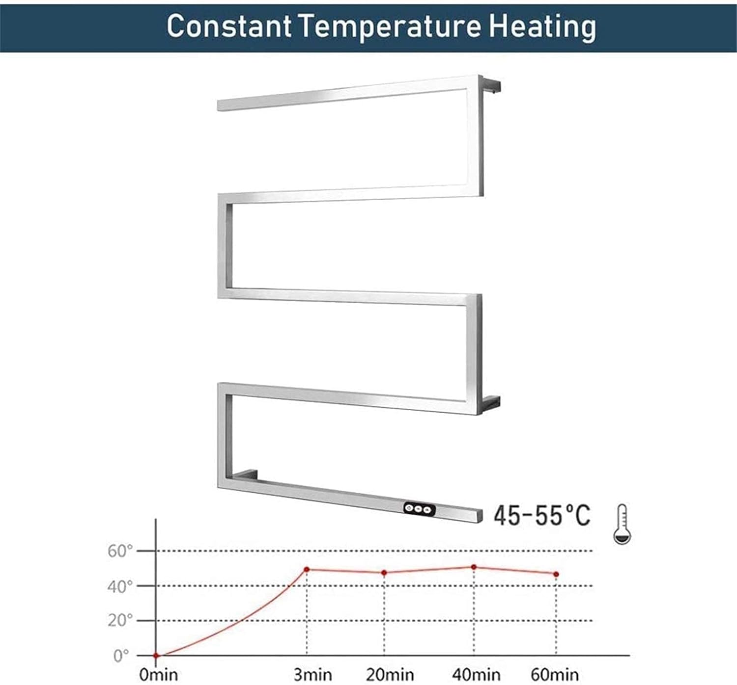 Heated Towel Rail Rails Towel Warmer Towel Warmer Heated Drying Rack with Built-in Timer Wall Mounted Electric Heated Towel Drying Rack for Bathroom Home Hotel 304 Stainless Stee