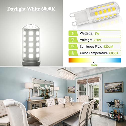 DiCUNO G9 LED Bulb Cool White 6000K, 3W, 30W Halogen Equivalent, 410LM, Not Dimmable - Image 4