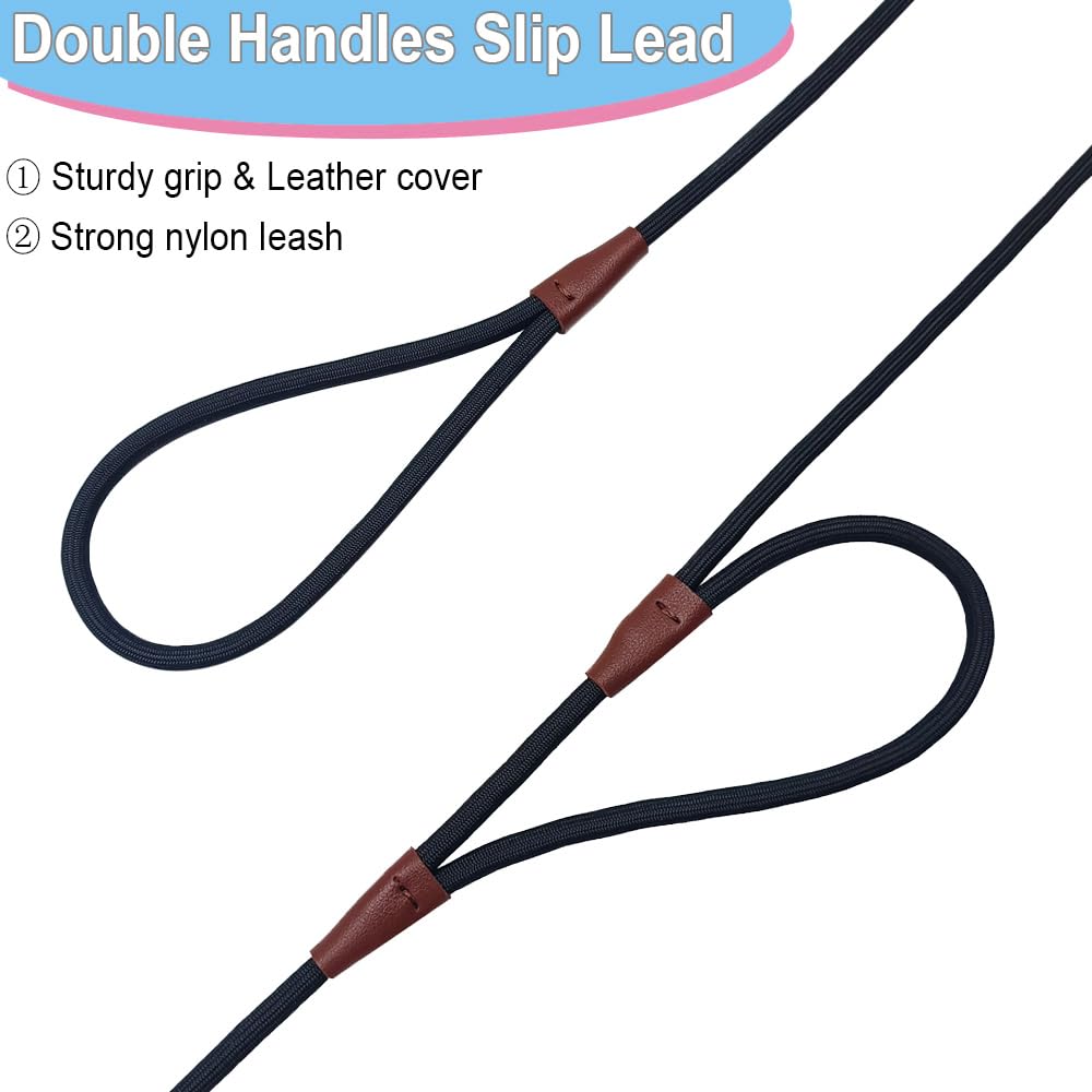 YUCFOREN Double Handle Slip Lead 8FT Dog Leash, Anti Choke 1/4