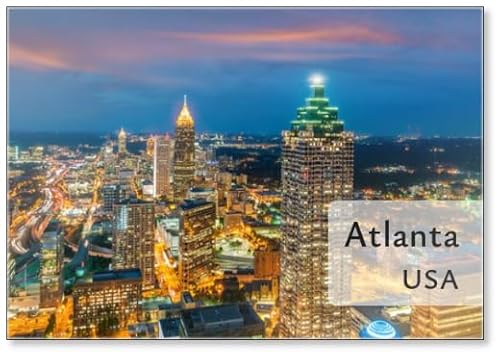 Photomagnet Skyline of Atlanta City at Sunset in Georgia, USA, Design 2, Fridge Magnet
