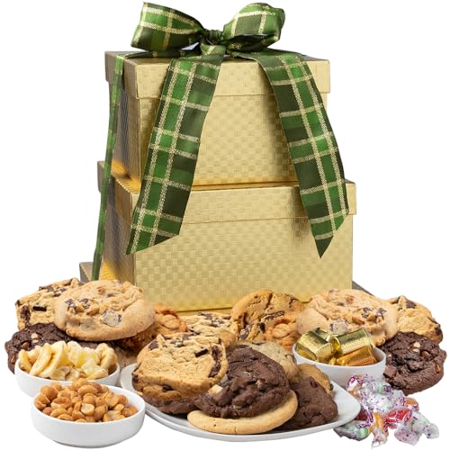 Fresh Baked Gourmet Cookie Gift Tower by Carolina Cookie Company, Cookie Gifts, Handmade to Order, No Preservatives, Never Frozen, Shipped & Delivered, Assorted Cookies for Christmas, Birthdays, Gift-Giving, Corporate Gift, Fresh Cookie Delivery: 30 Count