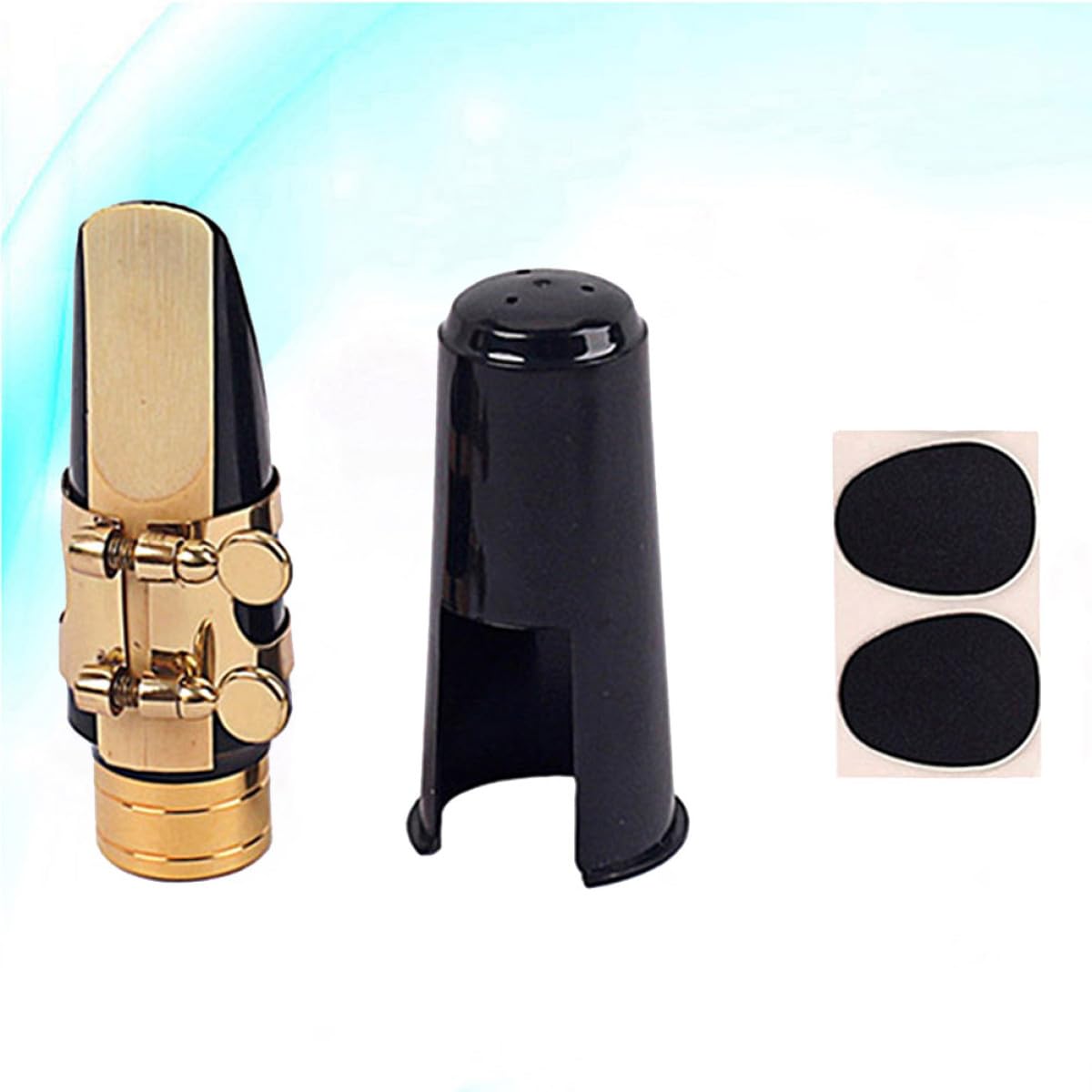 Ciieeo Ensemble D'embouchures Boucle Métallique pour Saxophone Alto avec Anneau en Cuivre et Capuchon Noir, Accessoires pour Fixer la Anche et Garder Propre