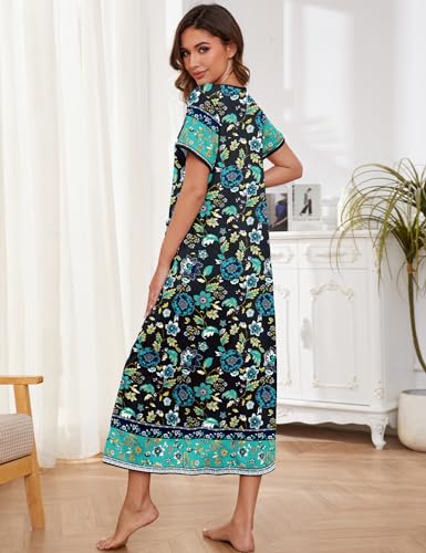 Image of Bloggerlove Zipper Front Robes for Women House Coat Half Sleeve Loungewear Long Nightgown with Pockets S-3XL