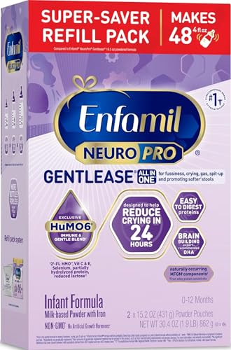 Image of Enfamil NeuroPro Gentlease for easing Fussiness, Crying, Gas, Spit-up in 24 Hrs, Smaller Proteins for Easy Digestion, Brain Supporting DHA, Prebiotic Blend, HuMO6*, Baby Formula, Powder Refill Box, 30.4 Oz